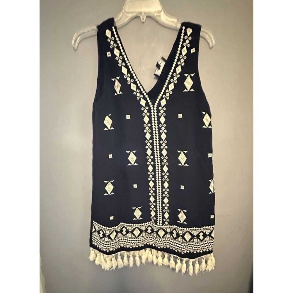 LULU’S | Sleeveless Black Embroidered Dress, Small, Tassled Hem Boho Hippie